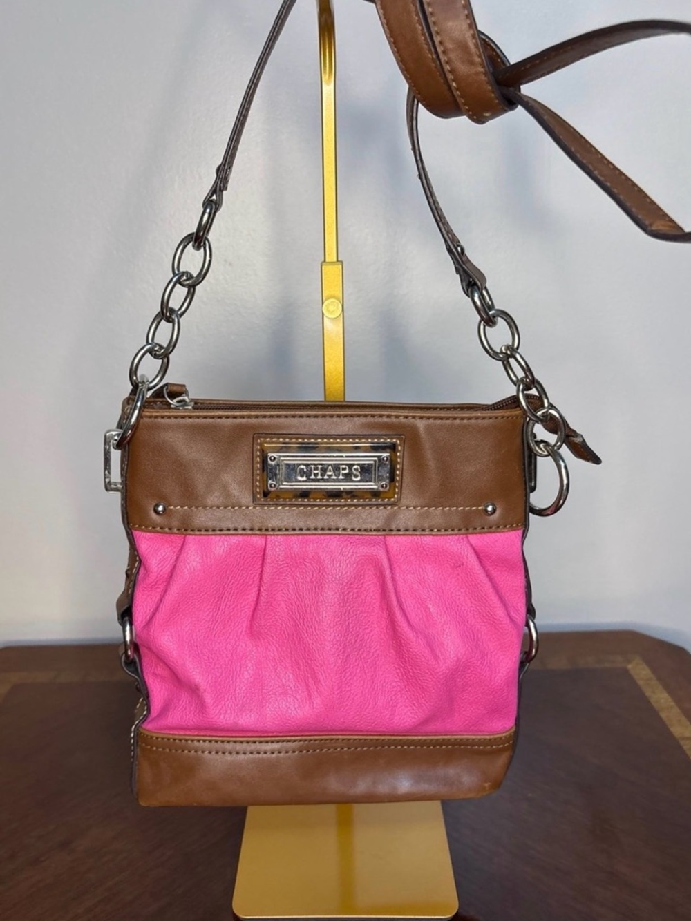 Chaps Pink and Brown Two-Tone Leather type material Crossbody Bag
